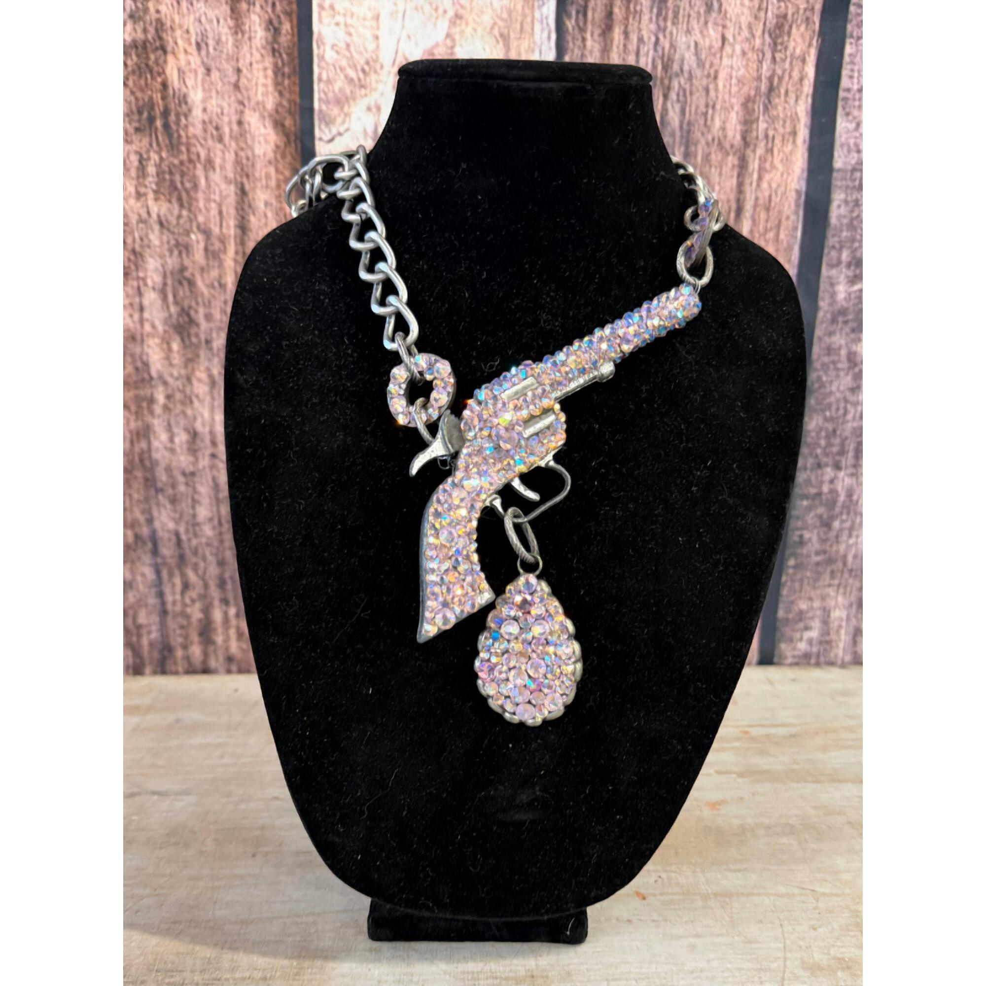 New Art By Amy Labbe Women's Single Crystal Gun Necklace In Pink